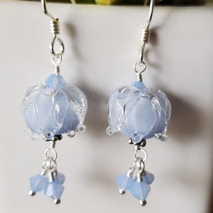 Bellflower-Sky Blue glass lampwork earrings