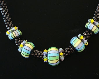 Kumihimo necklace & earrings---Circles and Stripes