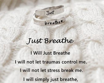 Stainless Steel Just Breathe Ring: Hug Ring for Her, Christmas Gift