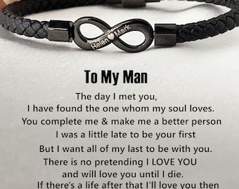 For Love - I Love You Forever And Always Custom Name Braided Bracelet,Personalized Infinity Bracelet,Birthday Gift for Him,Gift From Wife