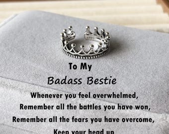 Crown Ring: Badass Bestie Gift, Adjustable Size 7