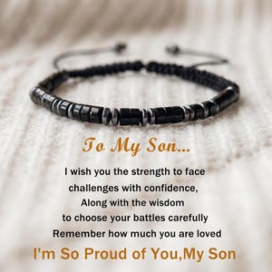Son Morse Code Bracelet, Proud Message, Tiger Eye Obsidian Wood, Adjustable Gift