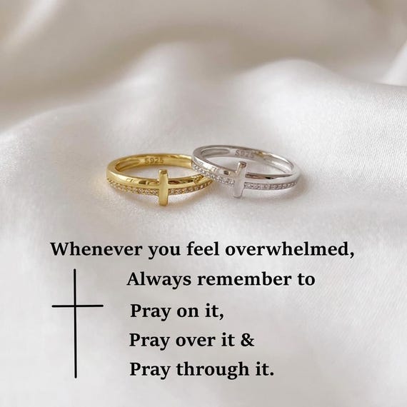 Sterling Silver Cross Ring, Gold Rose Gold Options, Inspirational Jewelry