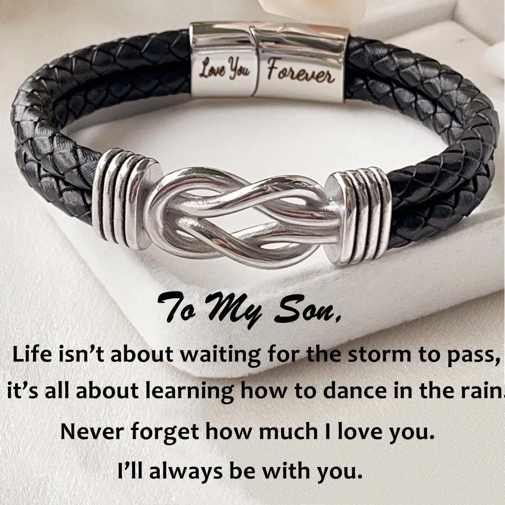 UNGENT THEM Infinity Knot Bracelet - Braided Leather & Stainless Steel, "You Are My Favorite" Gift For Him - View #2