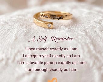 Sterling Silver "I Am Enough" Ring, Self-Love Motivational Jewelry, Adjustable Friendship Gift