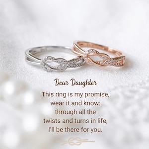 Sterling Silver Mother Daughter Knot Ring, Cubic Zirconia Promise Ring