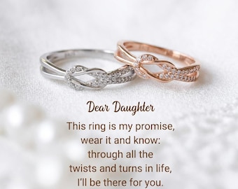Sterling Silver Mother Daughter Knot Ring, Cubic Zirconia Promise Ring