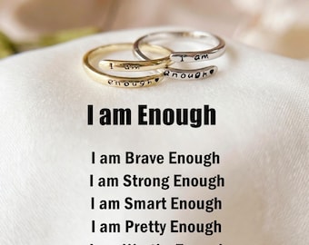I Am Enough Ring, Adjustable Sterling Silver, Self Reminder Gift