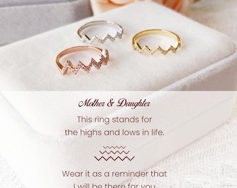 Anillo de plata de ley con forma de ola y circonita cúbica, regalo para madre e hija.