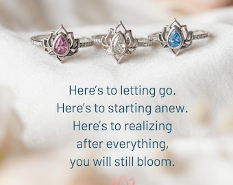 Sterling Silver Lotus Ring, Cubic Zirconia, Renewal Gift