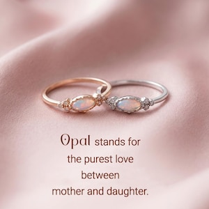 Oval Cut Opal Ring, Sterling Silver, Mother Daughter Promise Ring
