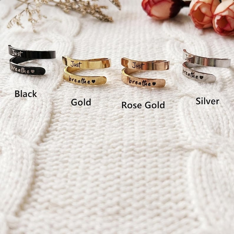 Edelstahl Just Breathe Ring: Hug Ring für Sie, Weihnachtsgeschenk Bild 2