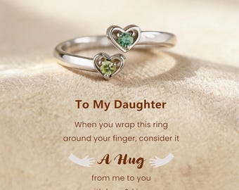 To My Daughter Ring-Personalized Birthstone Heart Ring: Sterling Silver, Mother's Day Gift