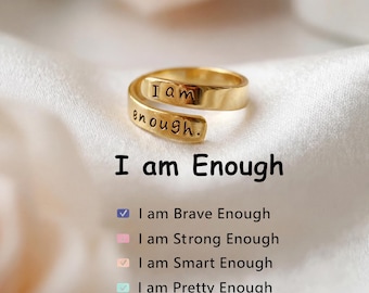 I Am Enough Ring, Adjustable Sterling Silver Self Reminder