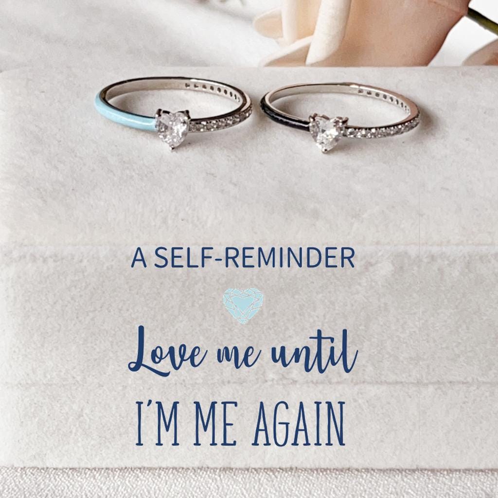 Love Me Until I'm Me Again White Heart-cut Half Enamel Ring