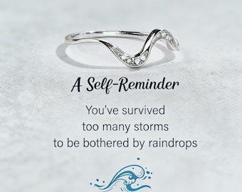 Self Reminder-Sterling Silver Wave Ring, Cubic Zirconia, Daughter Gift