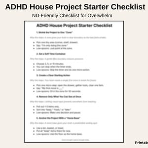 ADHD Home Reset Checklist • House Project Starter for Overwhelm • Neurodivergent Executive Function Support Tool