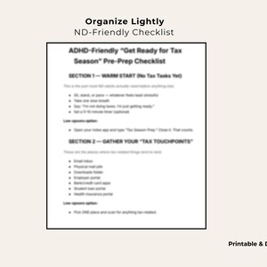 ADHS-freundliche Checkliste für die Steuersaison vor der Vorbereitung | ND Unterstützung für Exekutivfunktion (Printable)