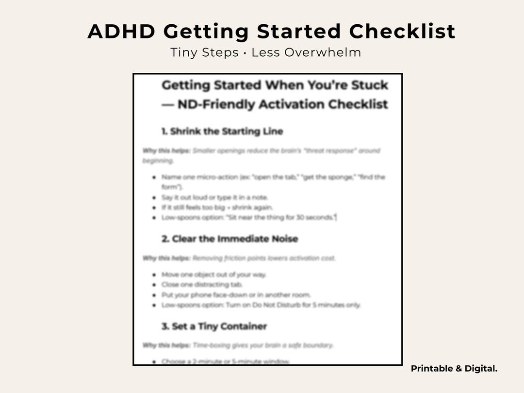ADHD Getting Started Checklist for Adults | Neurodivergent Task ...