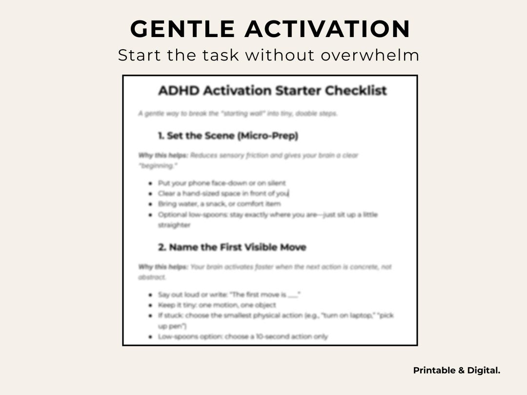 ADHD Activation Starter Checklist for Neurodivergent Adults | Nd ...