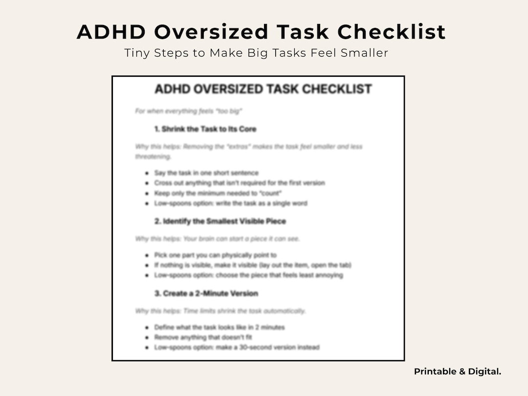 ADHD Oversized Task Checklist | Break Big Tasks Into Doable Steps ...
