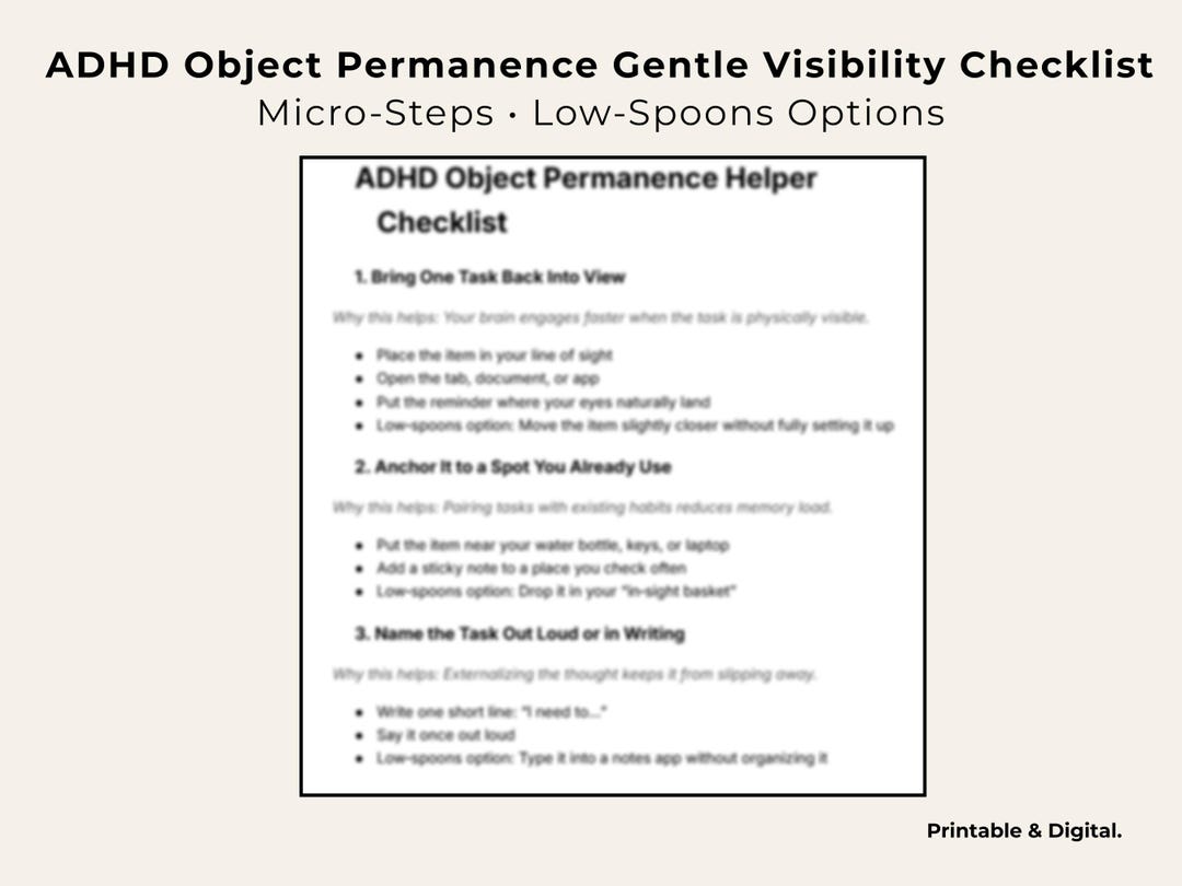 Object Checklist ADHD Object Permanence Checklist for Neurodivergent Adults | Out‑of ...
