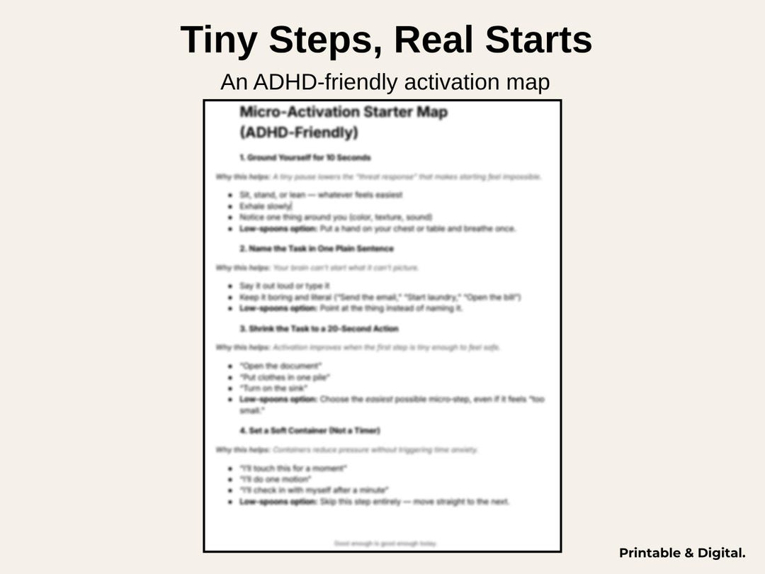 ADHD Micro-activation Checklist Printable • Neurodivergent Task Starter ...