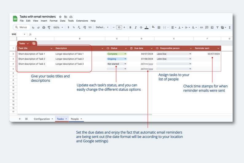 Tasks Management and Tracker Google Sheet Template That Sends Out Email ...