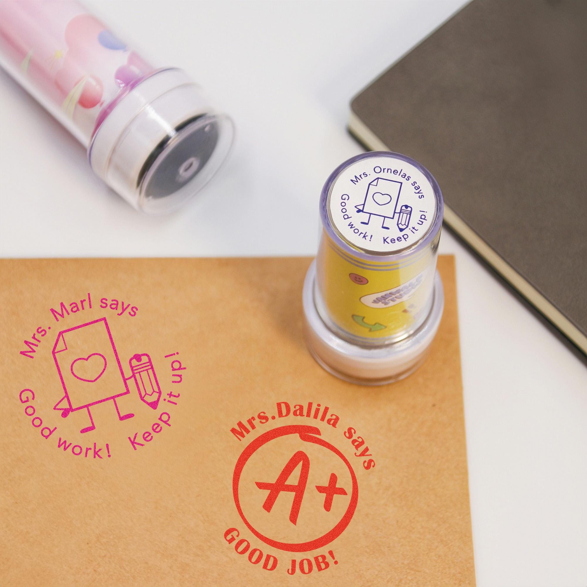 Custom Teacher Stamps - Personalized Feedback Grading Tool, Reusable Classroom Stamp, Teacher Appreciation Gift (30 Color Options)
