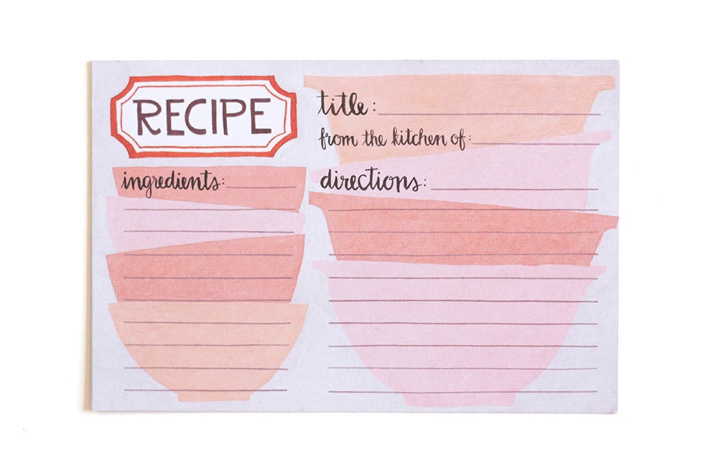 Pink Mixing Bowls Recipe Cards Set of 50 with Dividers // Etsy