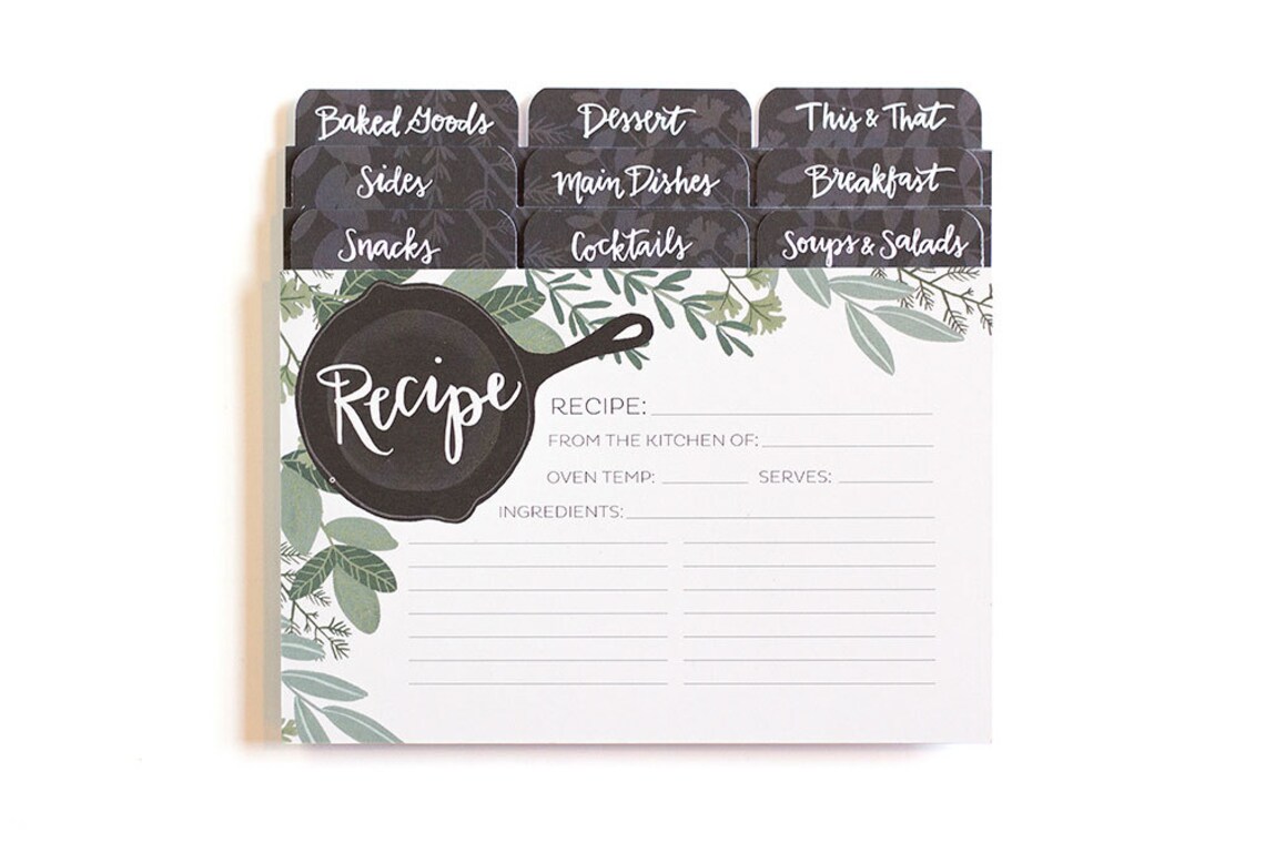 Illustrated Herb Recipe Cards Set of 50 with dividers // Etsy