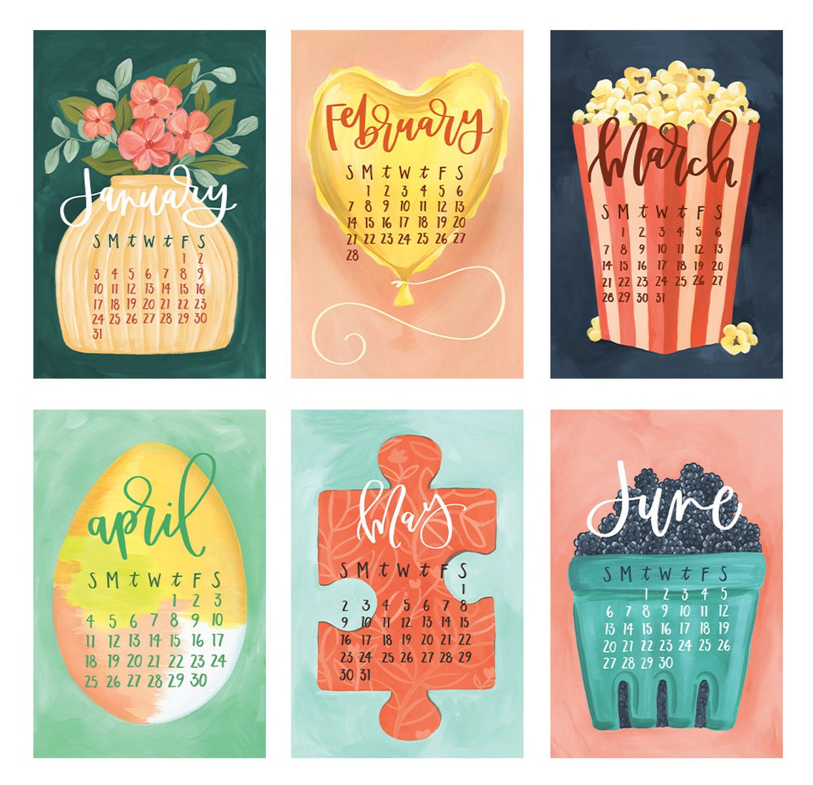 2021 XL Wall Calendar Gather // 1canoe2 //Hand illustrated Etsy