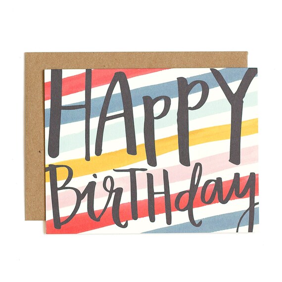 Happy Birthday Stripes Illustrated Card // 1canoe2 | Etsy