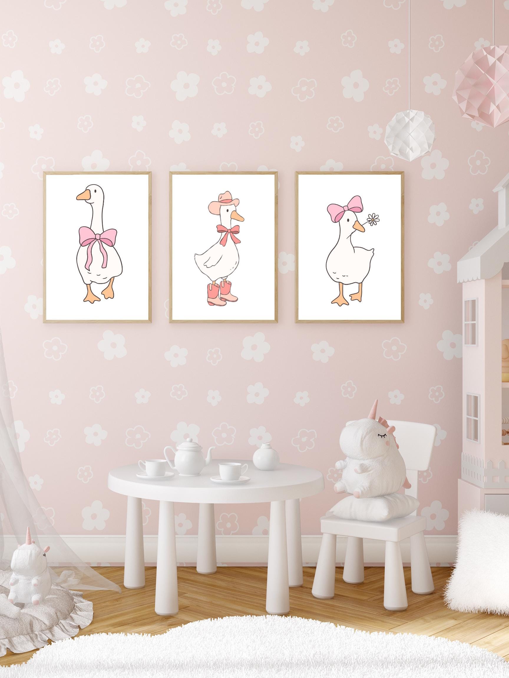 Goose With Pink Bow Matte Nursery Art Poster - Etsy