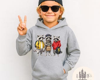 Raccoon Friend Youth Hoodie, Cute ANimal Back to School Boys Sweatshirt, Kids Graphic Hoodie, Funny Raccoon Gift, Forest Animal Shirt