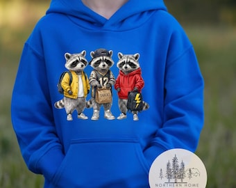 Sport Hoodie, Jungen Back to School Sweatshirt, Kinder Bequemer Grafik Hoodie, lustiges Waschbär Geschenk, Waldtier Shirt, Elementar Jr High