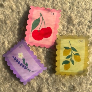 Adesivos Carimbo Cereja, Limão, Lavanda, Papel Vinil e Toque Suave