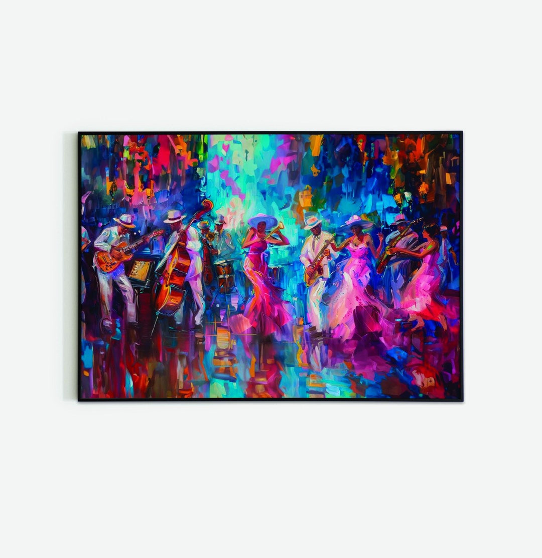 Woman Saxophone Abstract Decor, Feminine Jazz Retro Art, Black Lady