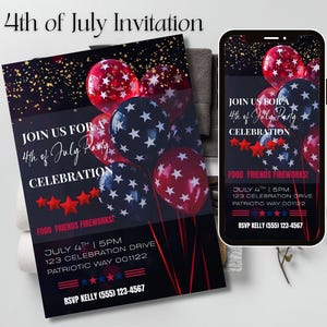 4. Juli Einladung | Digitales Video und druckbare Karte | Vaterländische Party einladen |  | USA Unabhängigkeitstag | Bearbeitbare Canva Vorlage