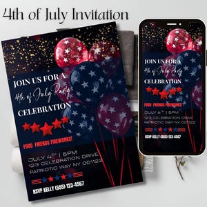 4th of July Invitation | Digital Video and Printable Card| Patriotic Party Invite |  | USA Independence Day BBQ | Editable Canva Template