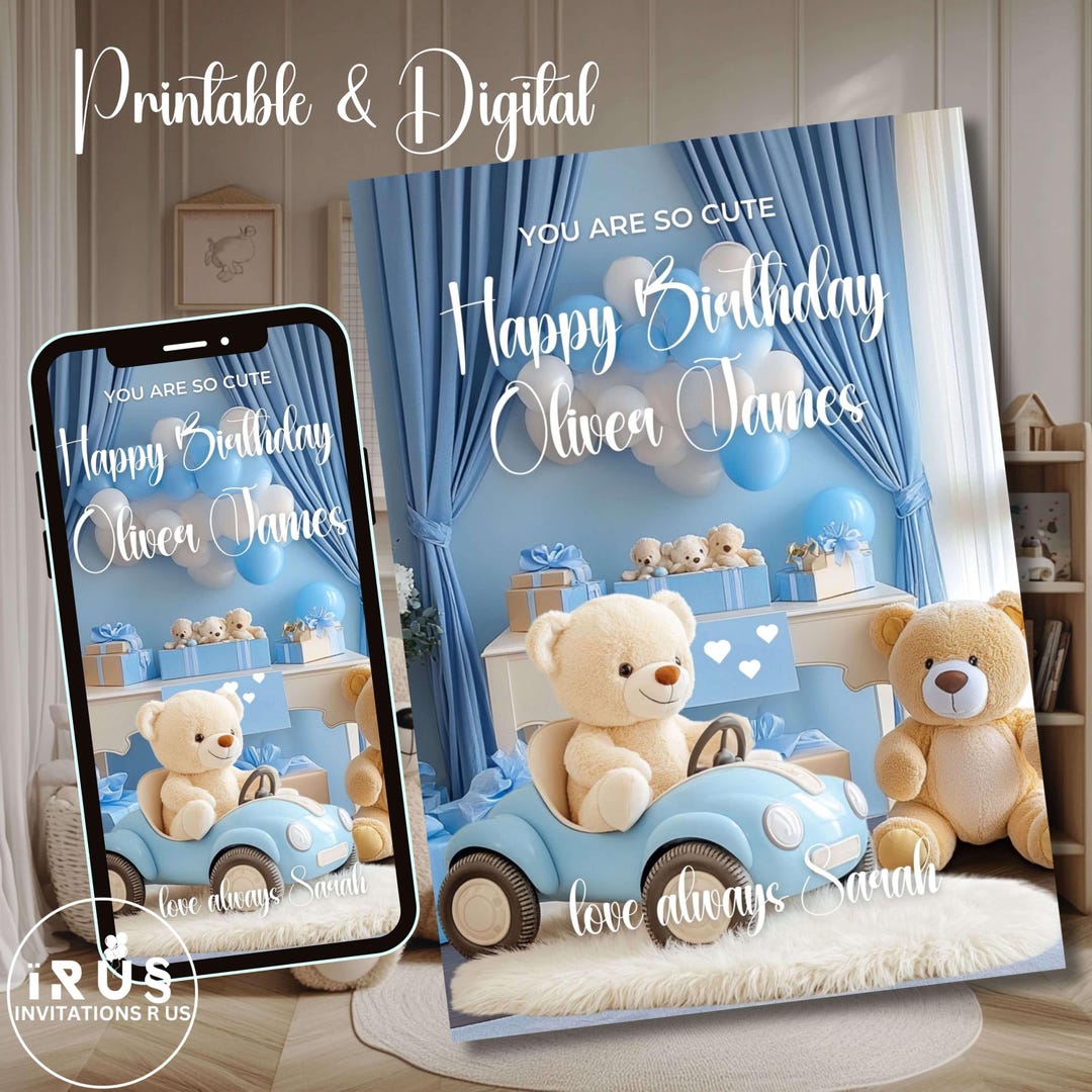 Editable Happy Birthday Card for a Boy Blue Decor Customisable Kids ...