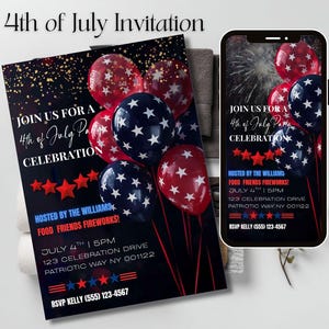 4th of July Invitation | Digital Video and Printable Card| Patriotic Party Invite |  | USA Independence Day BBQ | Editable Canva Template