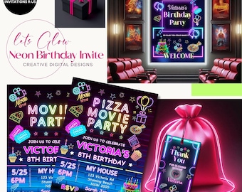 12 biglietti di invito con 12 buste per compleanno per bambini, cinema, feste di compleanno per ragazze e ragazzi