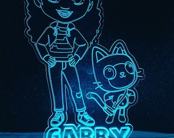 Lámpara de mesa LED USB con luz nocturna de ilusión 3D inspirada en la casa de muñecas Gabby, acrílica.