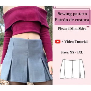 Patrón de Costura PDF Mini Falda Plisada | Falda de 6 Pliegues | Video Tutorial | Falda Casual para Otoño, Escuela o Universidad Estilo Y2K