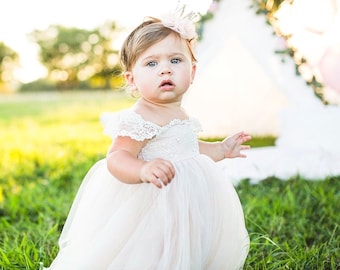 RUE DEL SOL Ivory Over Blush First 1st Birthday Flower Girl Dress Dresses Girls Outfit Tutu Baby Infant Toddler Photoshoot Baby Gown Newborn
