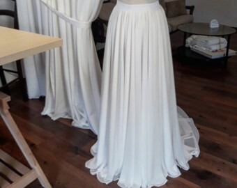 Off White Soft Ivory Chiffon Wedding Skirt With Train Bridal Classic Elegant Rustic Full Circle Lined Pleated Long Dusty Ice Rose Blue Grey