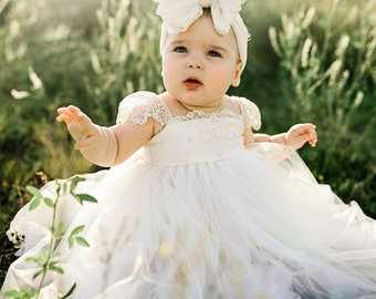 Off White Baptism Dress For Baby Girl, Christening Gown, Smash The Cake Outfit, Ivory Flower Girl Dress, First Birthday Dress, Photoshoot