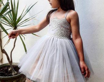 Ukrainian Forest Wind Light Gray Flower Girl Dress, First Birthday Dress, Cake Smash Dress, 1st Bday Outfit, Silver Gray Dress, Christening