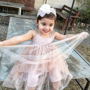 White over Blush Flower Girl Dress Beaded Lace Tulle Dresses For Baby Girls Princess First Communion Christening Baptism Infant 1st Birthday image 5